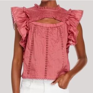 FARM Rio Smocked Ruffles Blouse Top Blush Pink Size L